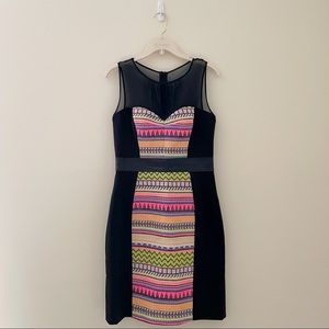 Milly Neon Stripe Black Fitted Cocktail Sheath Dress